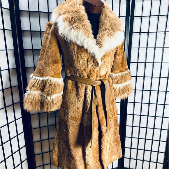 BOLD Collar BELL Sleeves Unbranded Vintage Full Length Rabbit Fur Coat - Picture 5 of 7